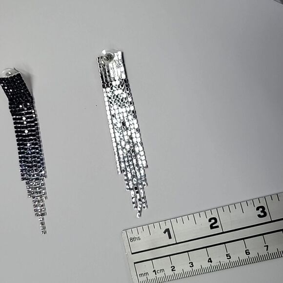 Ombre Black, Navy, White Rhinestone Dangle Earrings - Picture 7 of 8